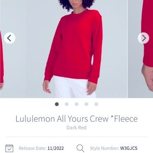 NEW! Lululemon Fleece All Yours Crew Dark Red Sweater Size 12 NWT